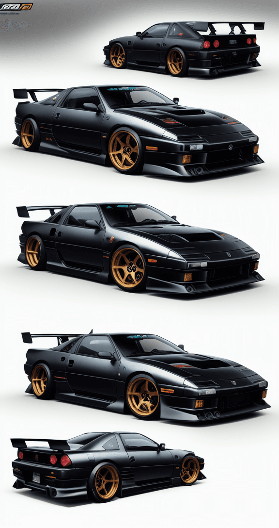 AI generated: A cyberpunk themed sedan designed by black nissan 180sx, Robotic, sleek, minimal, concept art, car d...