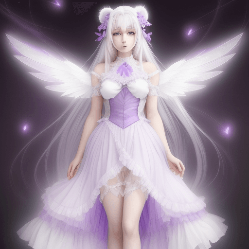 AI generated: A beautiful mesmerizing anime woman. With white hair. She has teddy bear ears and light lilac-colore...