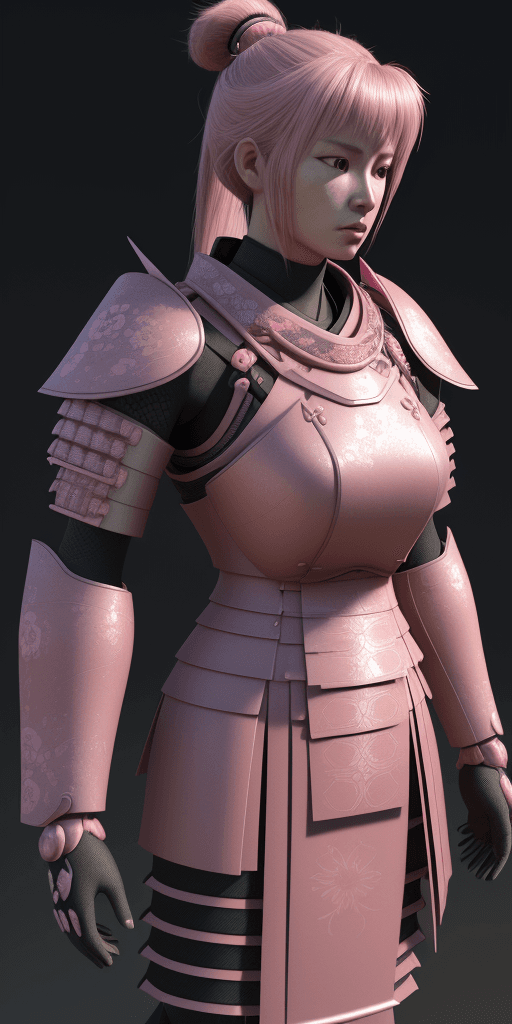 AI generated: 3d render, a women wearing pink samurai armours, close-up shot --ar 9:16 --ar style raw