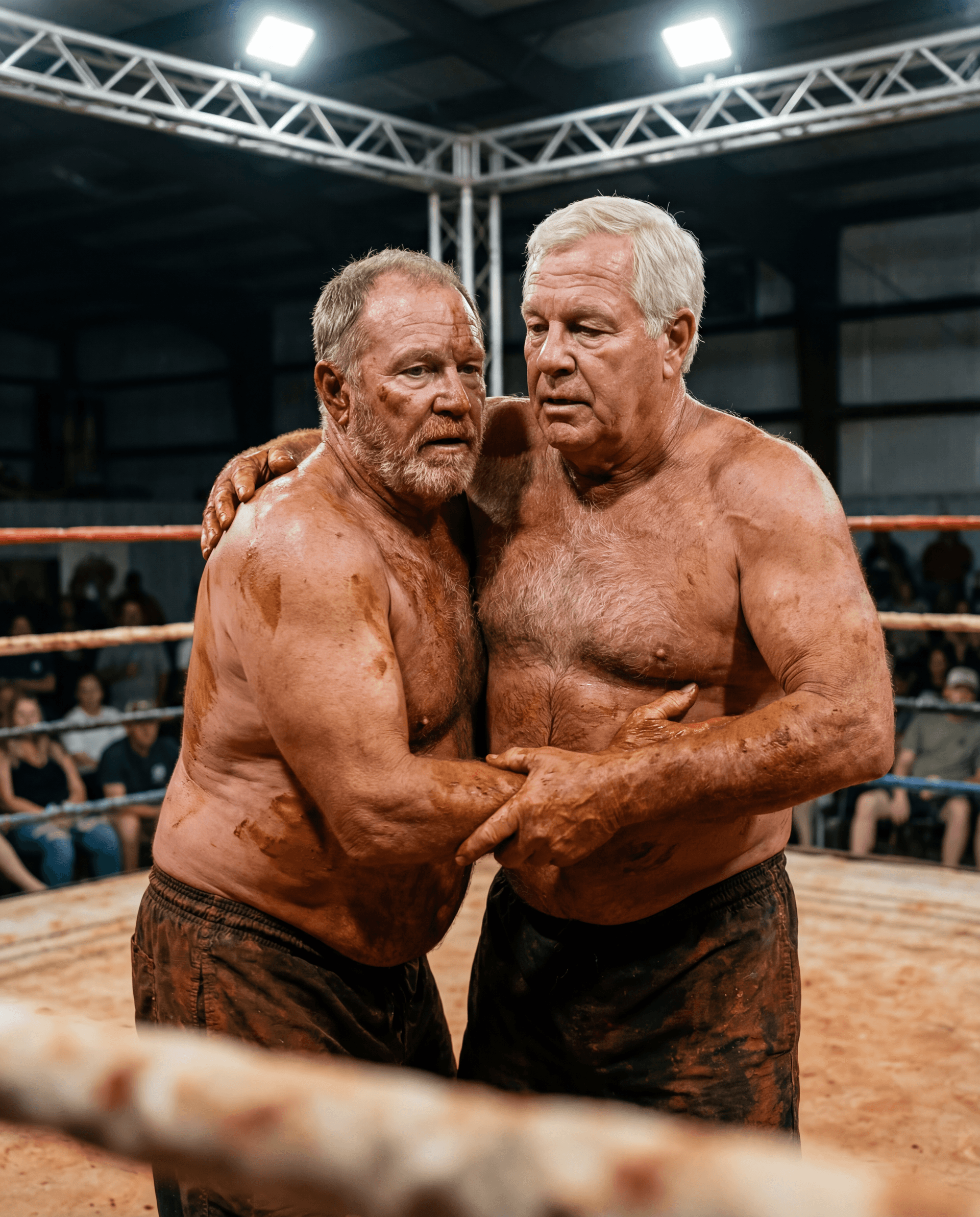AI generated: RAW DOCUMENTARY SPORTS PHOTOGRAPH
LOCAL AMERICAN RED CLAY MUD WRESTLING — VERTICAL 9:16
ASPECT / OUT...