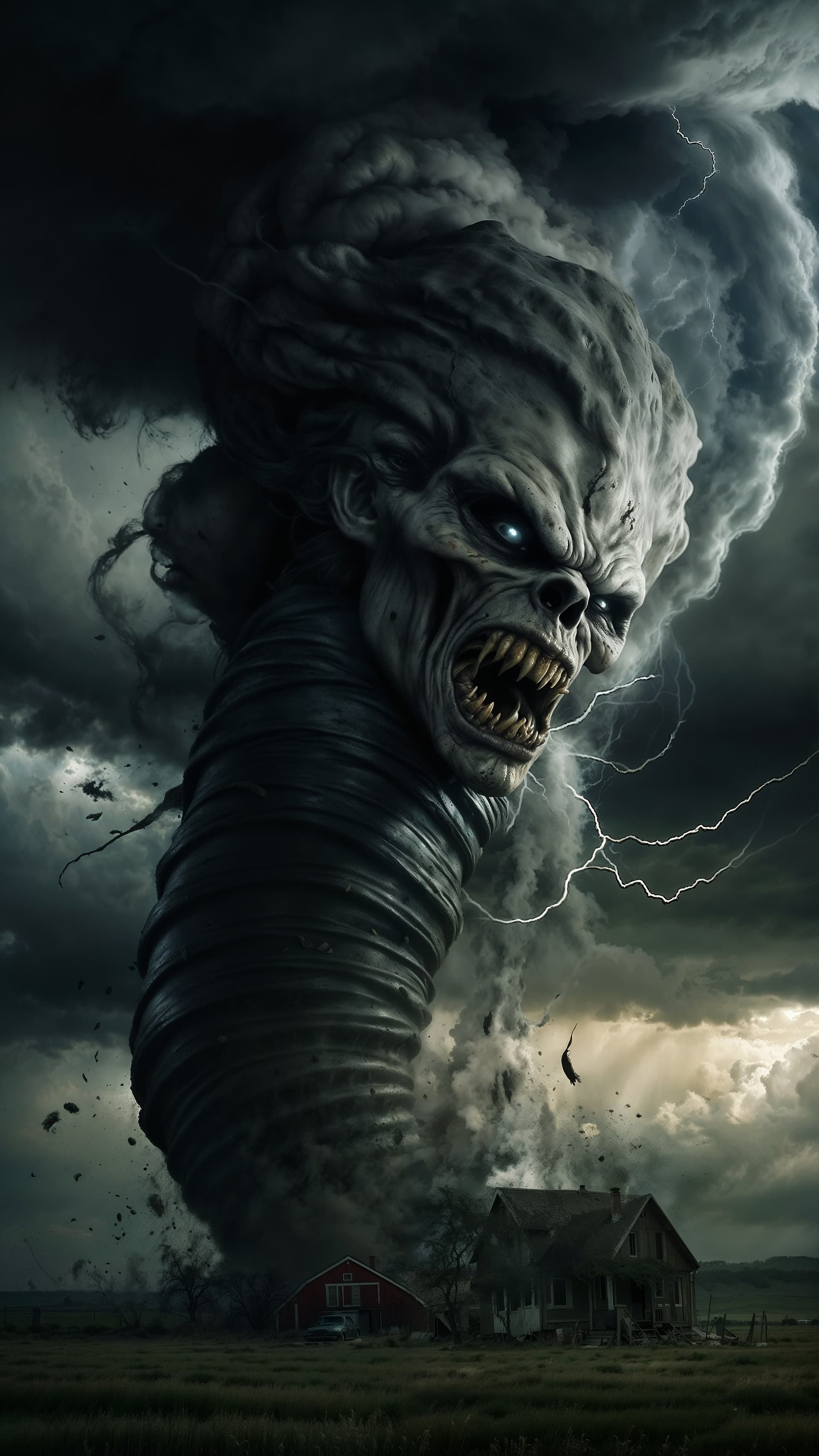 AI generated: A stunning high-definition photo capturing the power of a massive tornado. The twister, appearing as...