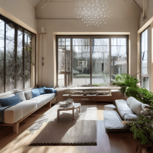 AI generated: High resolution photography interior design, dreamy sunken living room conversation pit, wooden floo...