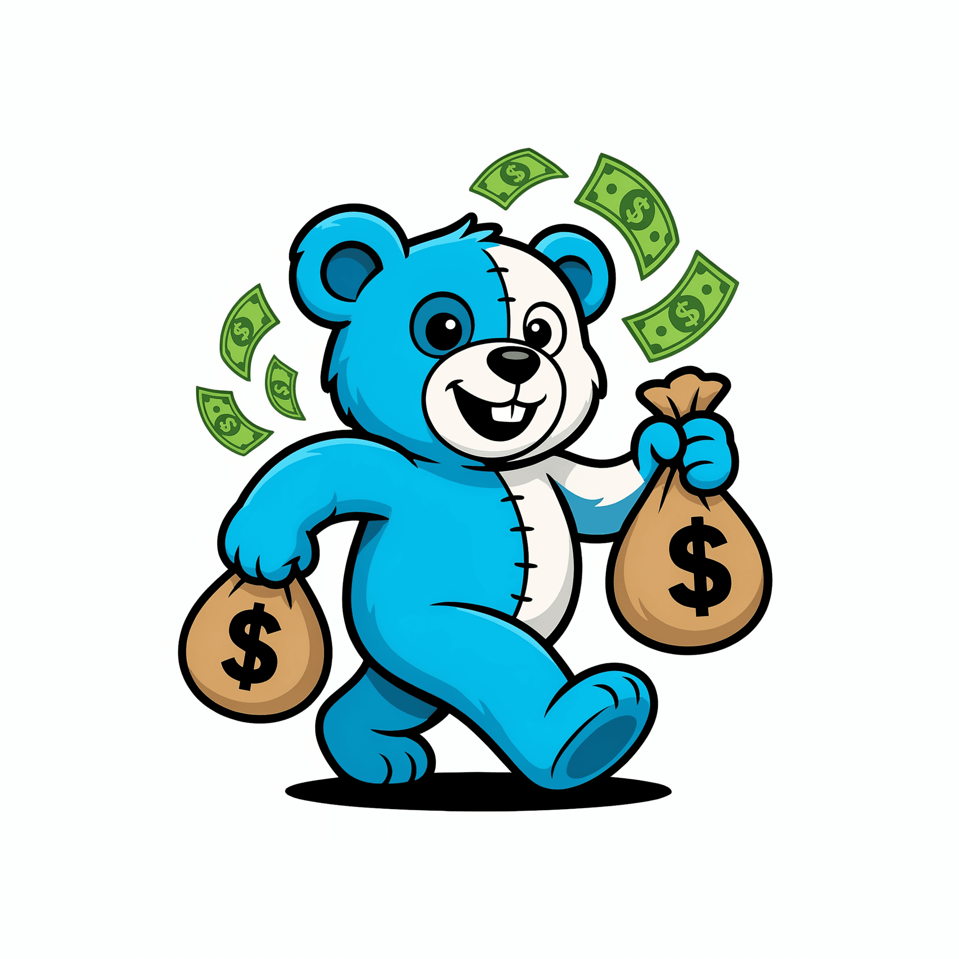 AI generated: 2d vector cartoon illustration of a stylized cool teddy bear walking forward, dynamic walking pose. ...
