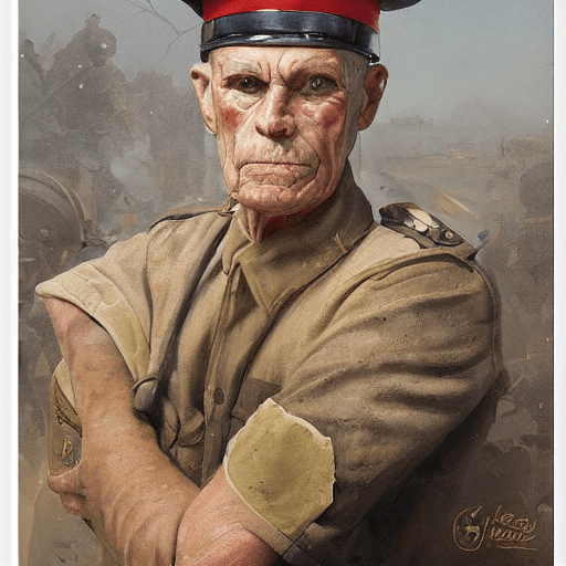 AI generated: an oblique view portrait of an old world war II U.S. marine soldier with helmet, beautiful painting ...