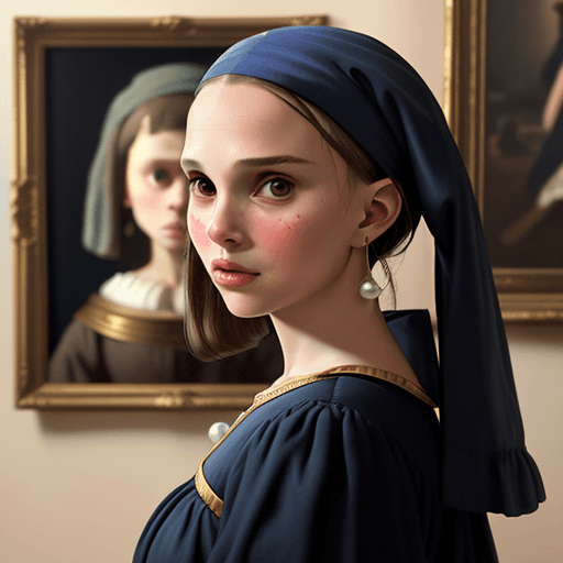 AI generated: Natalie Portman, Mathilda Lando in the professional as girl with pearl earring painting by Vermeer, ...