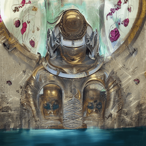 AI generated: stylize, large symmetrical steampunk copper skull with glowing blue portal eye sockets and wearing r...