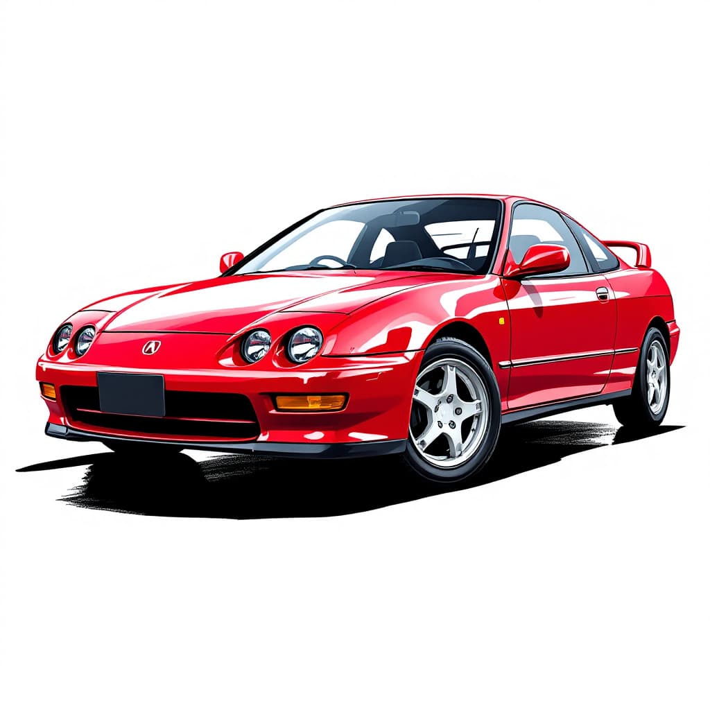 AI generated: Vector, a 1998 Acura Integra, red, on a white background, simple vector art
