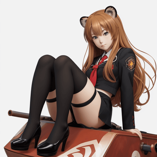 AI generated: masterpiece, taiga aisaka, smug, cute face, anime, anime face, sit on tank, hold, hug, red school un...