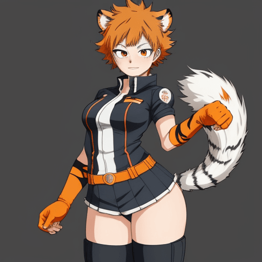 AI generated: anime female character design, my hero academia, MHA, BNHA, Hero costume, tiger ear and tail, short ...