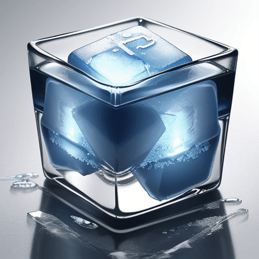 AI generated: blue ice cube with melt golden letters G and P inside