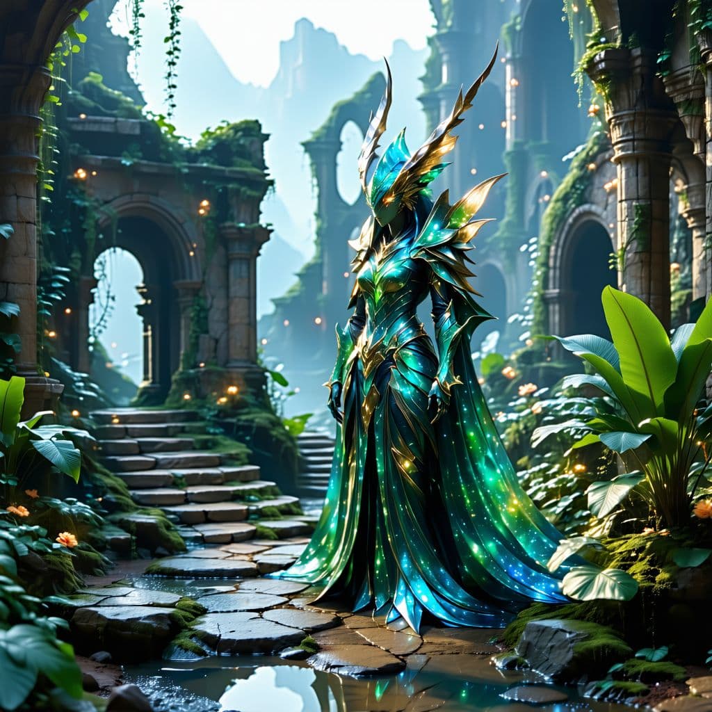 AI generated: full body portrait of a beautiful fantasy creature,shiny,professional photography, masterpiece, unre...