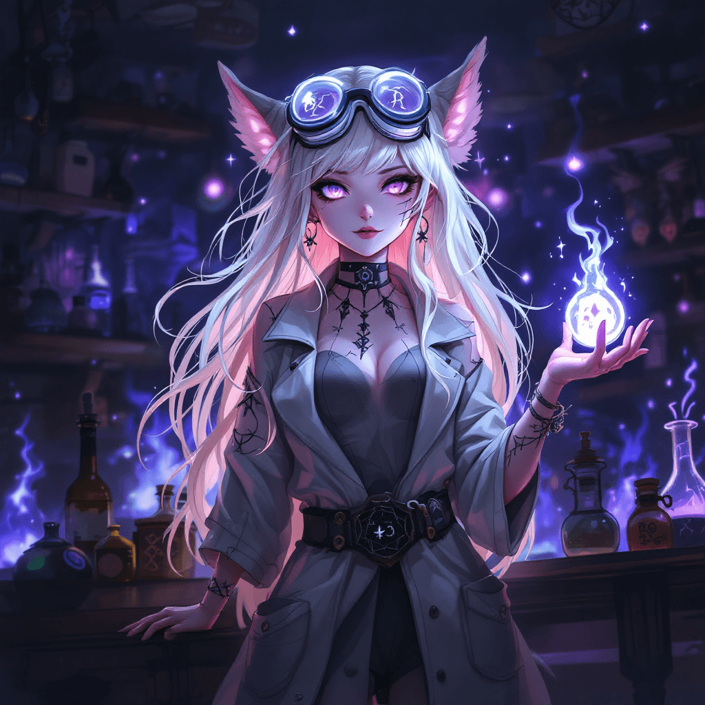 AI generated: 33. The Spectral Alchemist: A mysterious and intelligent character with long, platinum blonde hair t...