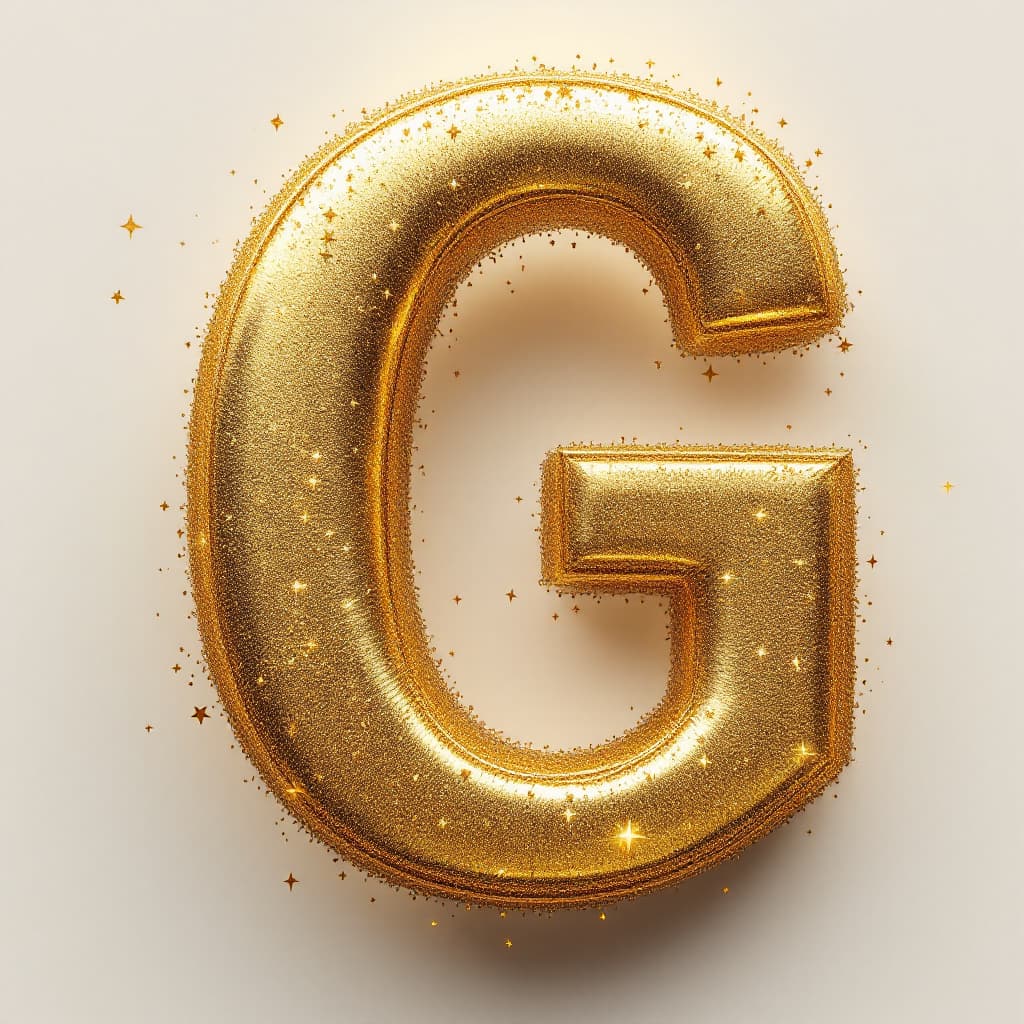 AI generated: Letter G 3d, metallic gold, with LOTS of glitter and LOTS of gold sparkles, hyperrealism, high detai...