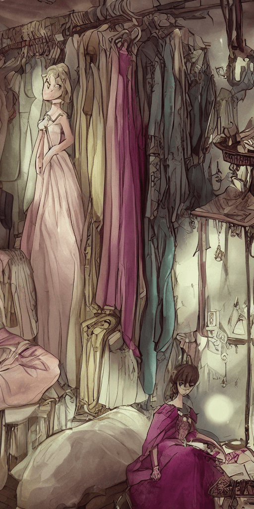 AI generated: The clothes in the wardrobe, the most gorgeous clothes, are confident, radiant, ten times beautiful,...