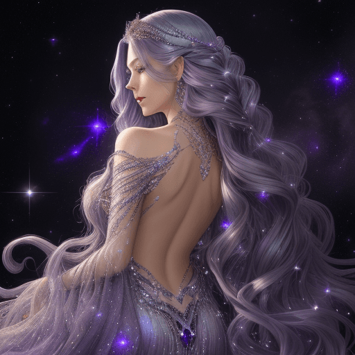 AI generated: The ultimate space princess is a sight to behold, her flowing gown shimmers with ethereal hues of de...