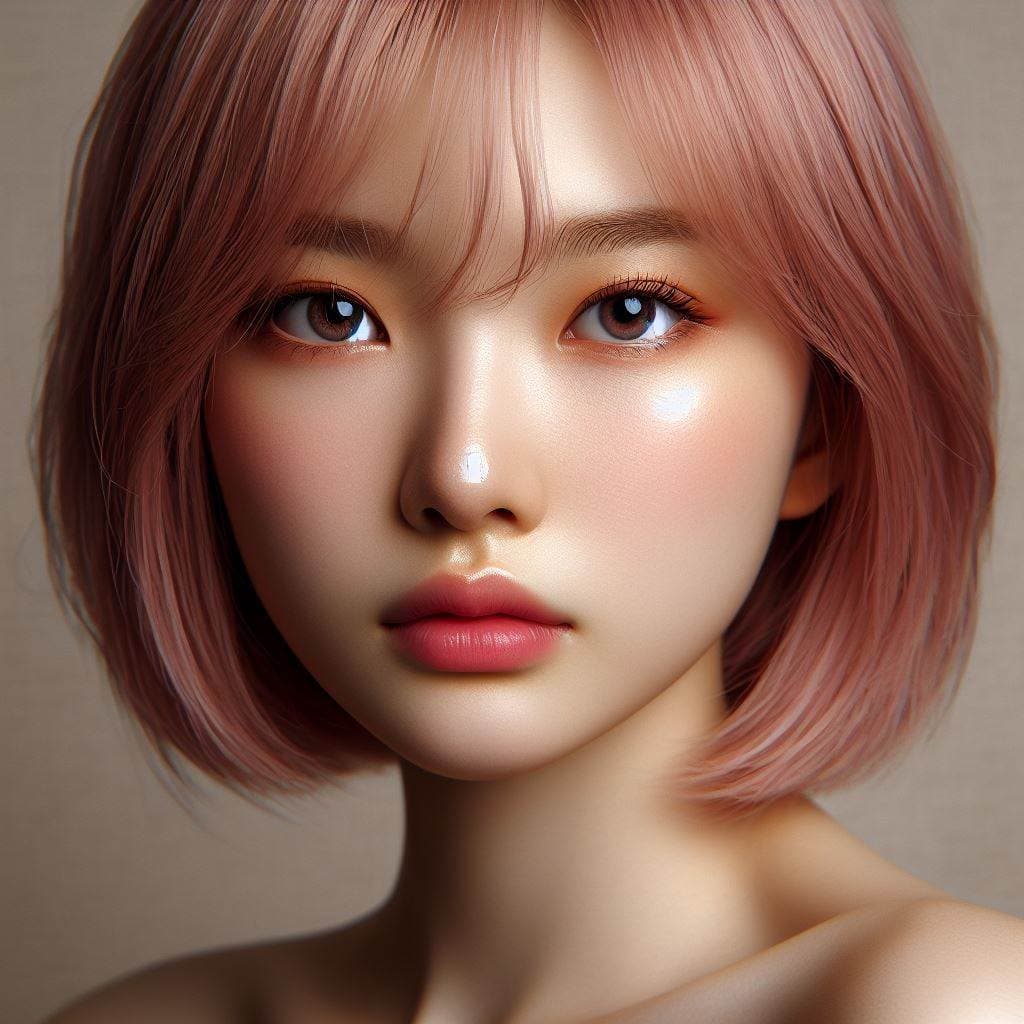 AI generated: Very realistic image, Cinematic (no blur), very clean skin, beautiful Korean woman with pink hair, w...