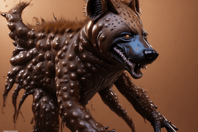 AI generated: by hacony, goo_creature, (hyena, mid_transformation, living_latex, brown_fur, forced_transformation,...