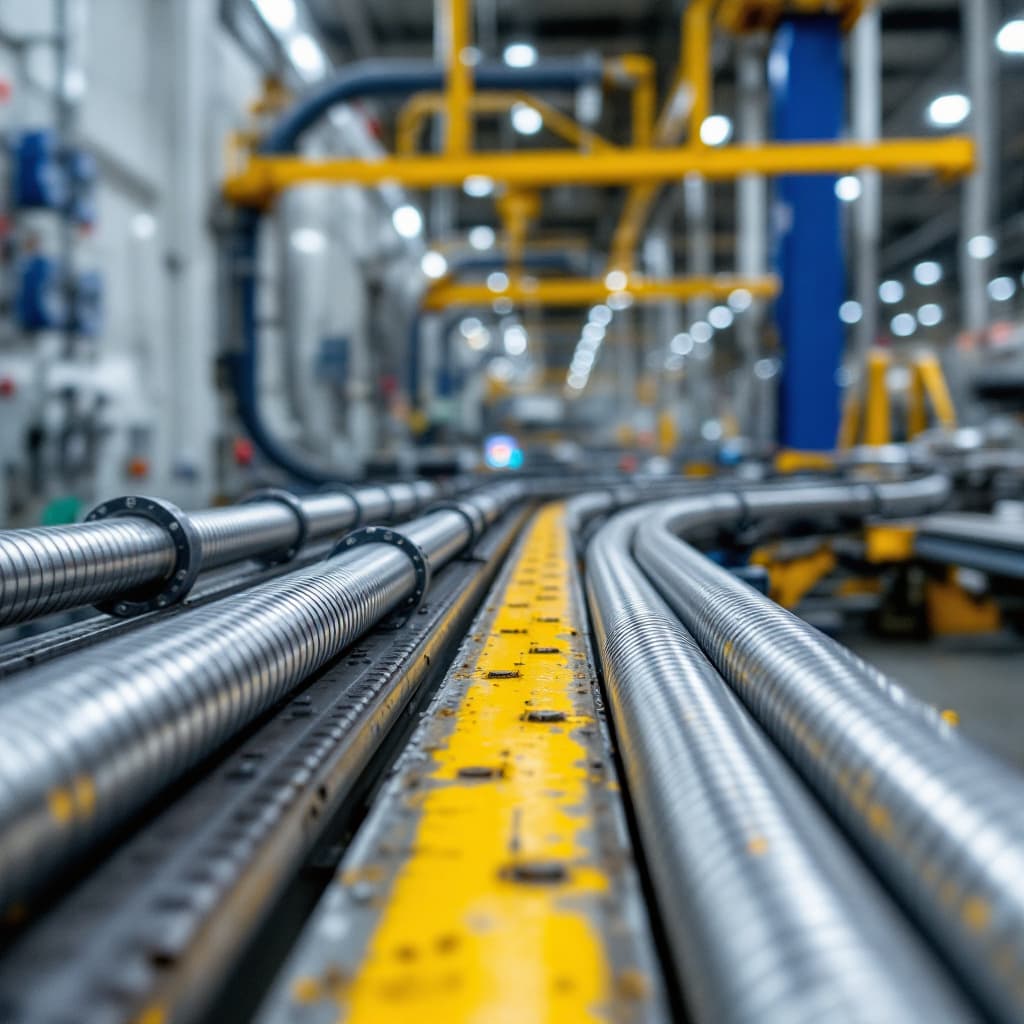 AI generated: mangueras industriales de 2 pulgadas de diámetro en una fabrica UHD 