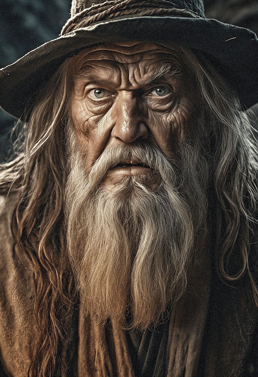 AI generated: The image features an older man, a long white beard and mustache, wearing a hat. He has a stern expr...