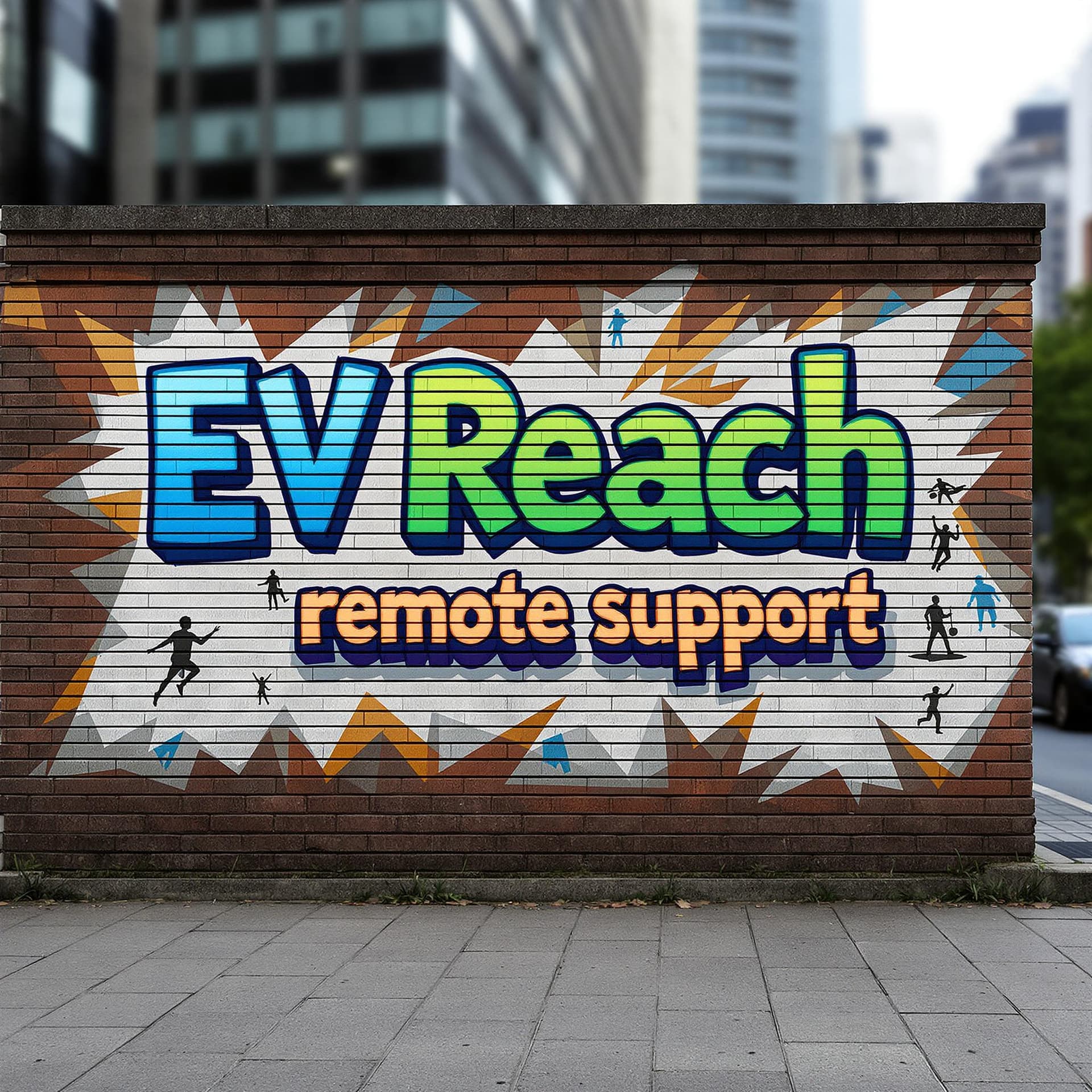 AI generated: Create a vibrant graffiti art on a brick wall in a busy urban environment. The graffiti features two...