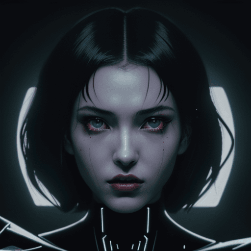 AI generated: frank miller illustration, dark anime, hot EVIL girl FROM OUT OF SPACE, Arcane, bladerunner, villain...