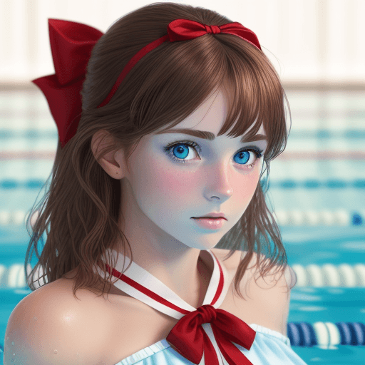 AI generated: Hyper realistic, 1 young female , ginger hair, l, medium hair, blue eyes, hair bow, ribbon, red bow,...