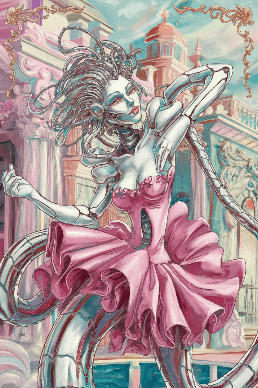 AI generated: Style baroque, onirique Illustration fantastique grunge hyperdétaillée mettant en vedette une androï...