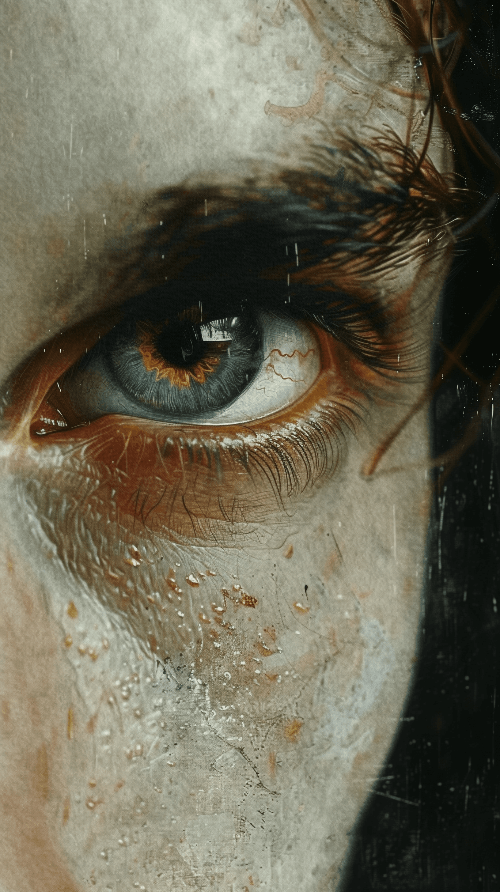 AI generated: portrait, man, oil painting, grainy painting, empty eye, minimalist avant garde drawing, many detail...
