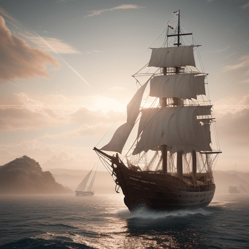 AI generated: Photo of a ultra realistic sailing ship, dramatic light, pale sunrise, cinematic lighting, battered,...