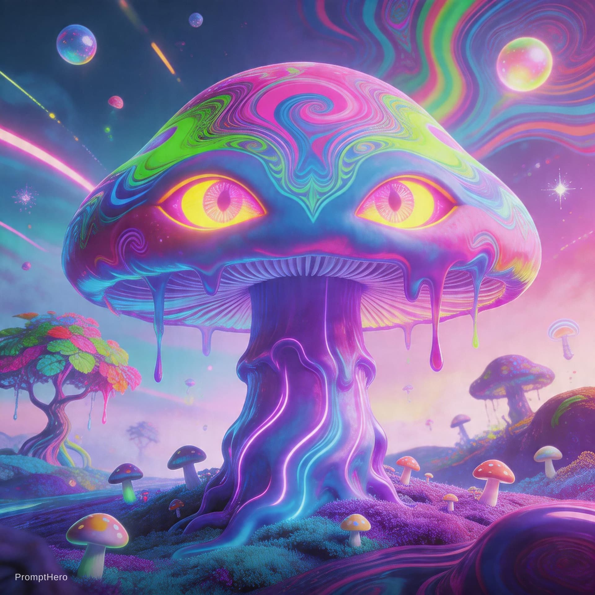 AI generated: Mind blowing drugged trippy magic mushroom 