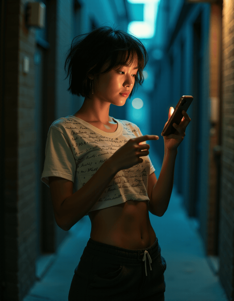 AI generated: High fashion pphoto of a 24 year old asian female playful dancer, Light olive skin that tans easily,...