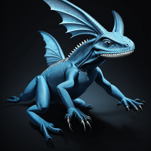 AI generated: Hyper realistic picture of an alien animal, blue and black colours, have wings to fly, head like a l...