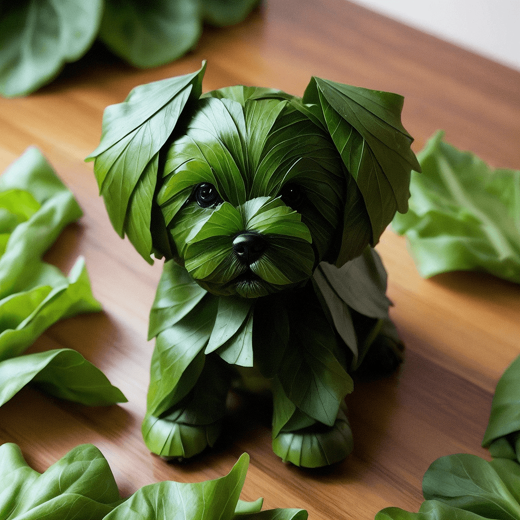 AI generated: made of  green lettuce leaves puppy made of  leaves lettuce