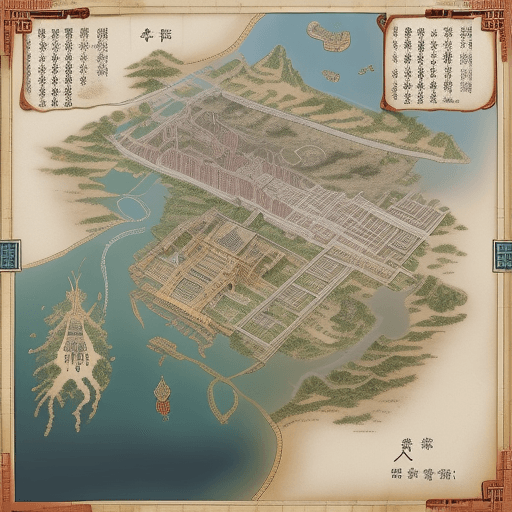 AI generated: A city map for a Dungeons & Dragons campaign of an ancient Chinese capital located on the east coast...