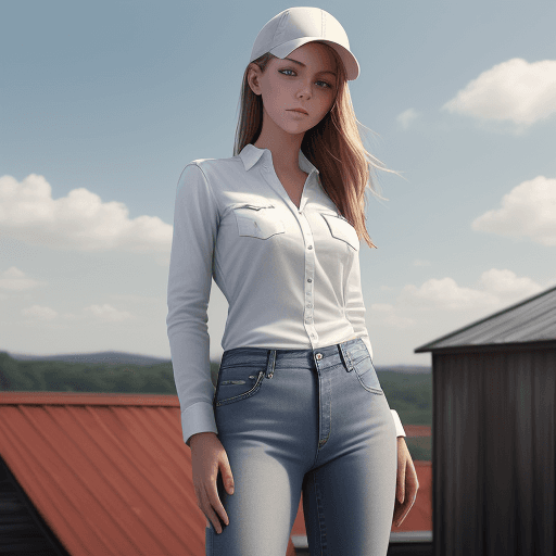 AI generated: white shirt, jeans,  country girl, standing on roof (detailed skin 1,0) 
