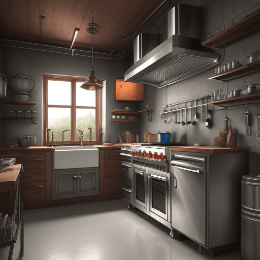 AI generated: a mechanical kitchen