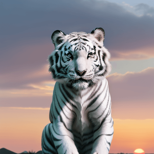 AI generated: A cute white tiger, sunset, 1:1, zoomed