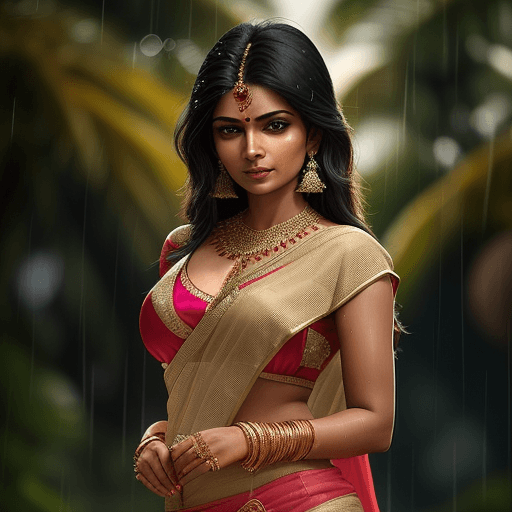AI generated: Indian woman posing for a photograph, showcasing a hot figure in a stylish saree and Indian jewelry....