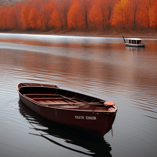 AI generated: an empty boat floating in the red river.