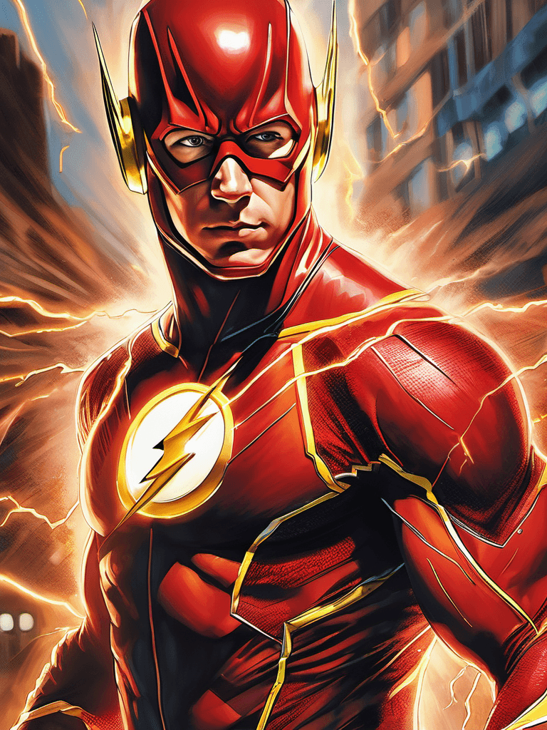 AI generated: portrait of Barry Allen dressed as the Flash, electrifying energy behind him, 8k, hyperrealism, unfo...