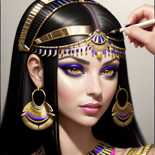 AI generated: Create a hyper-realistic, vibrant portrait of Cleopatra getting a modern-day makeover at a beauty sa...