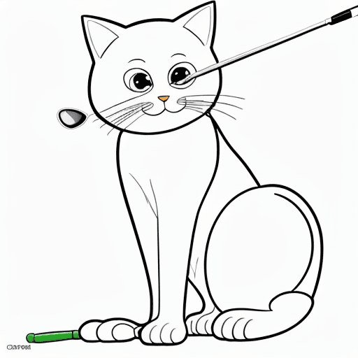AI generated: adorable big-eyed cat with golf club, coloring page for kids, cartoon style, low detail, thick lines...