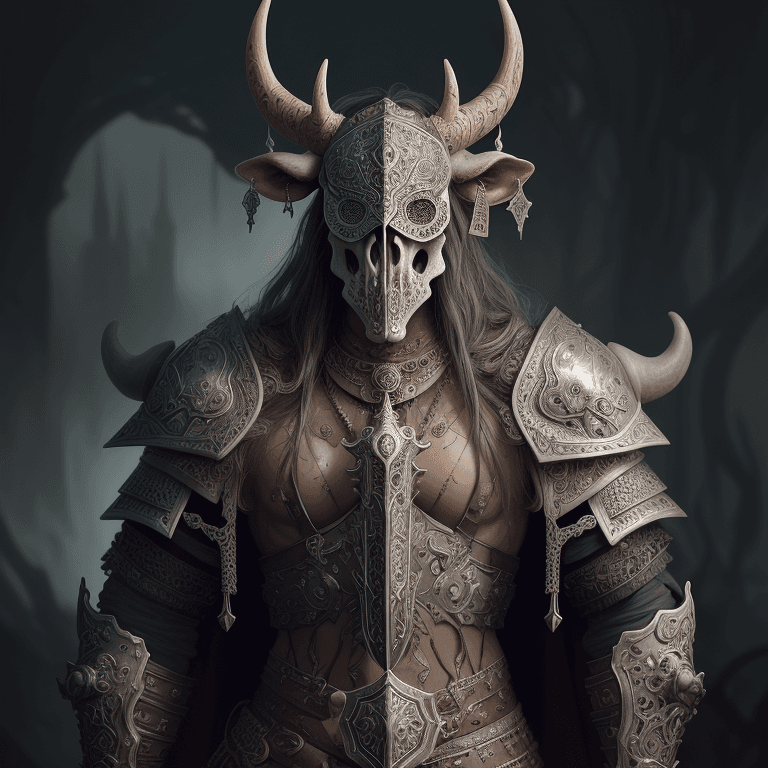 AI generated: cow skull warrior wearing viking armor, beautiful, highly detailed and intricate, hypermaximalist, o...