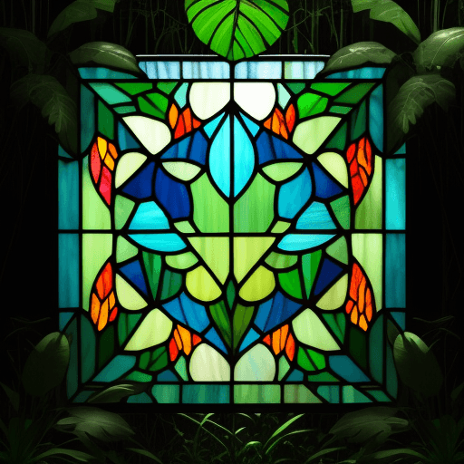 AI generated: stained glass tiffany, jungle, Overgrown Environmental art, Minimalistic, negative space., illustrat...