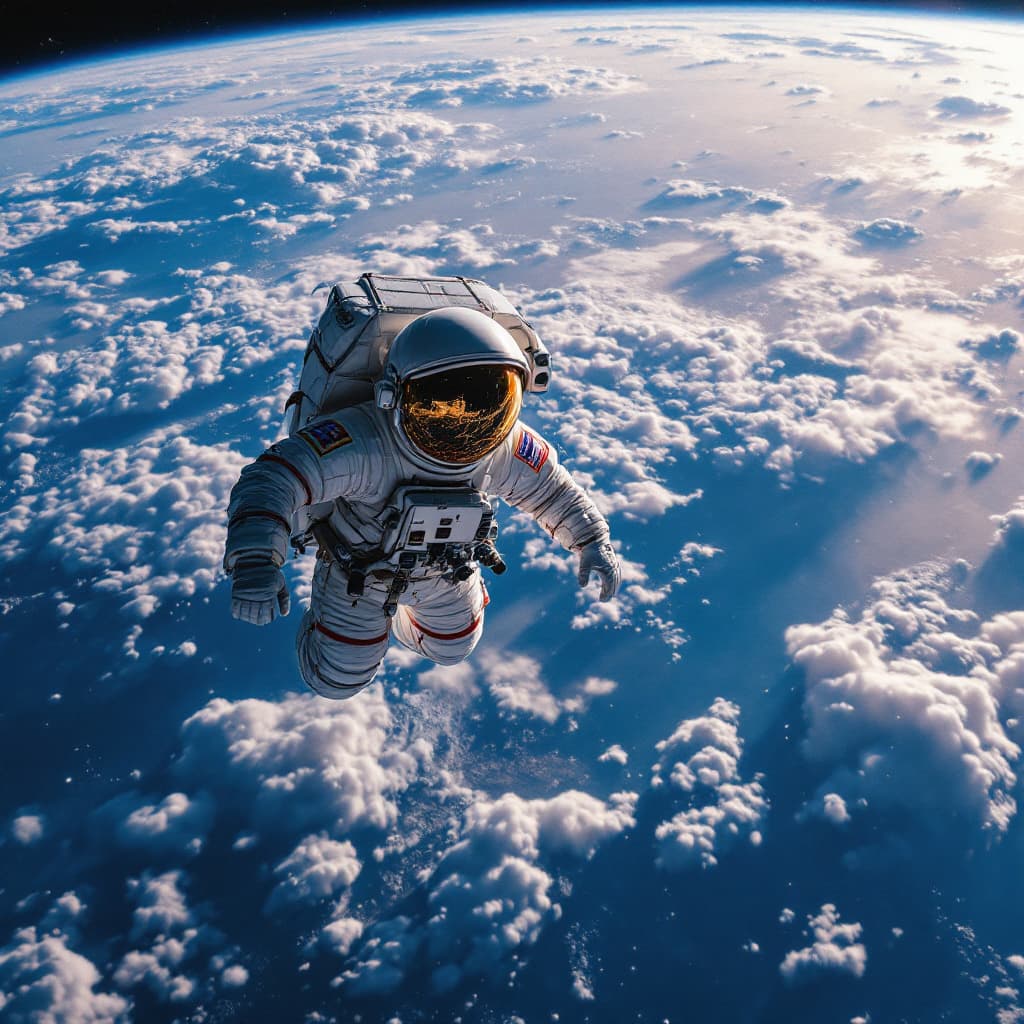 AI generated: an astronaut in orbit above earth is spacewalking outside a Campbell's soup can