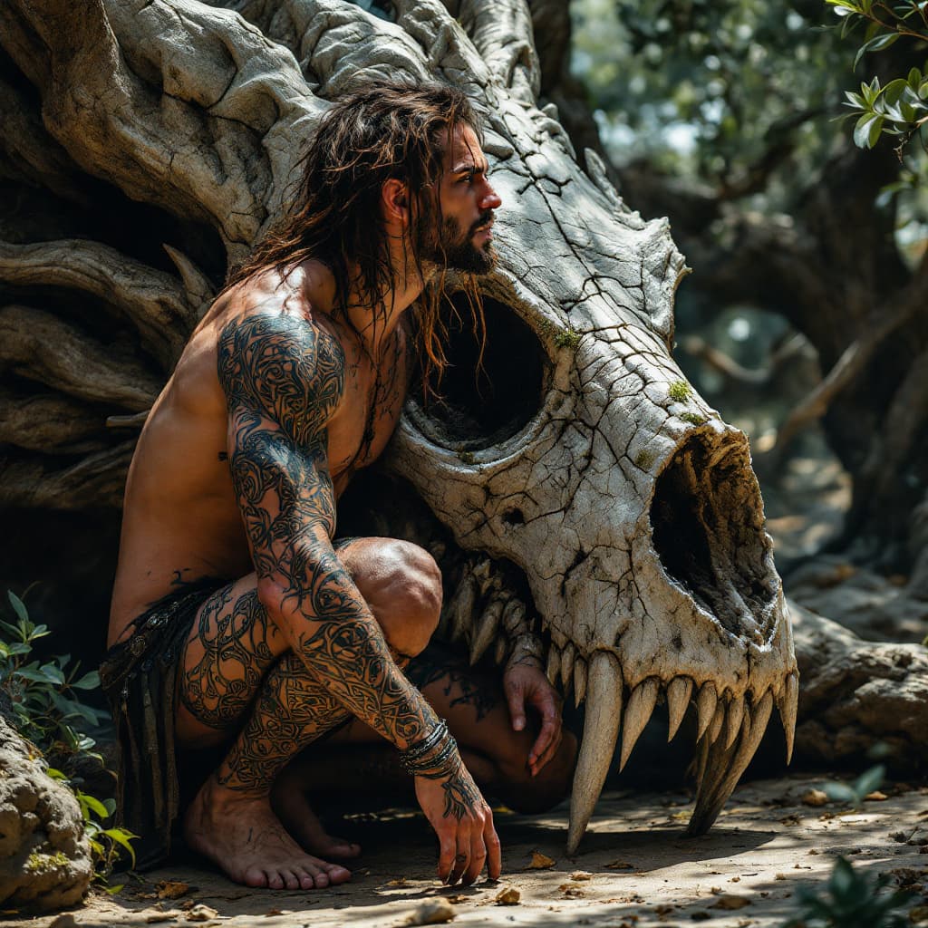 AI generated: A striking and intense photographic portrait inspired by the illustrations of Simon Bisley, depictin...