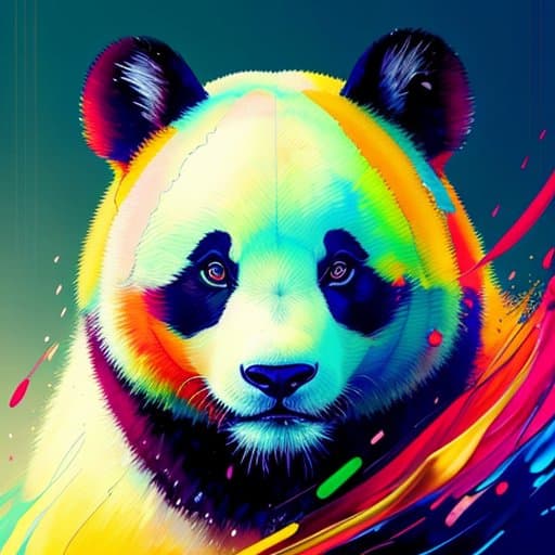 AI generated: portrait of a panda bear,(colours melting!), (Oil Painting:1.2), wet paint brush strokes, glow effec...