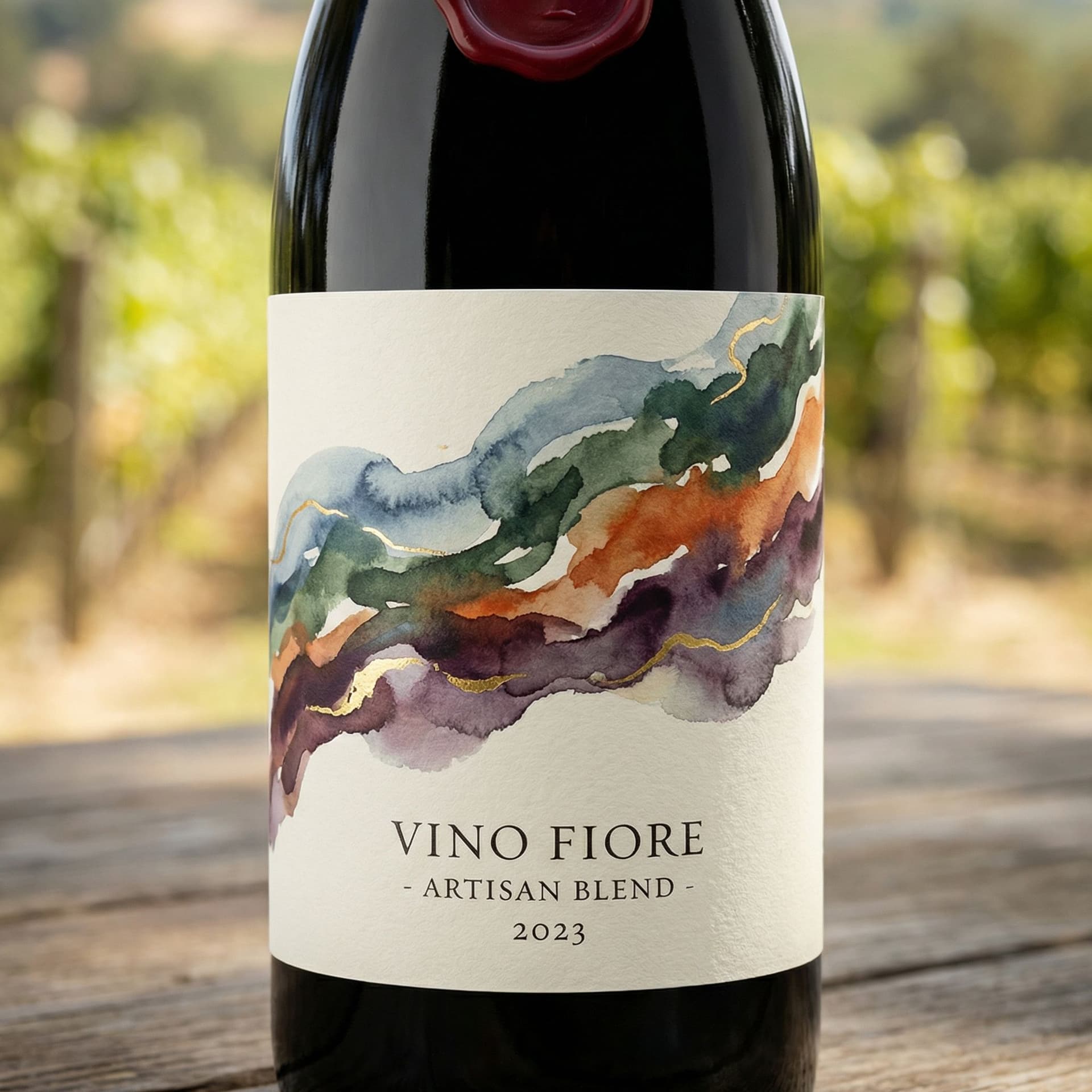 AI generated: A package design for a new line of wine that is artistic, colourful and elegant. - - style minimalis...