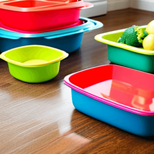 AI generated: tupperware bowls on the floor. 
