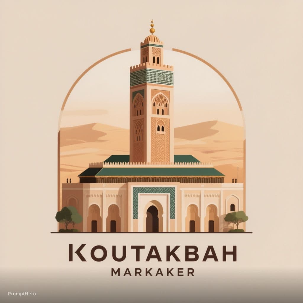 AI generated: Create a professional vector-style logo of the Koutoubia Mosque in Marrakech, Morocco. Focus on clea...